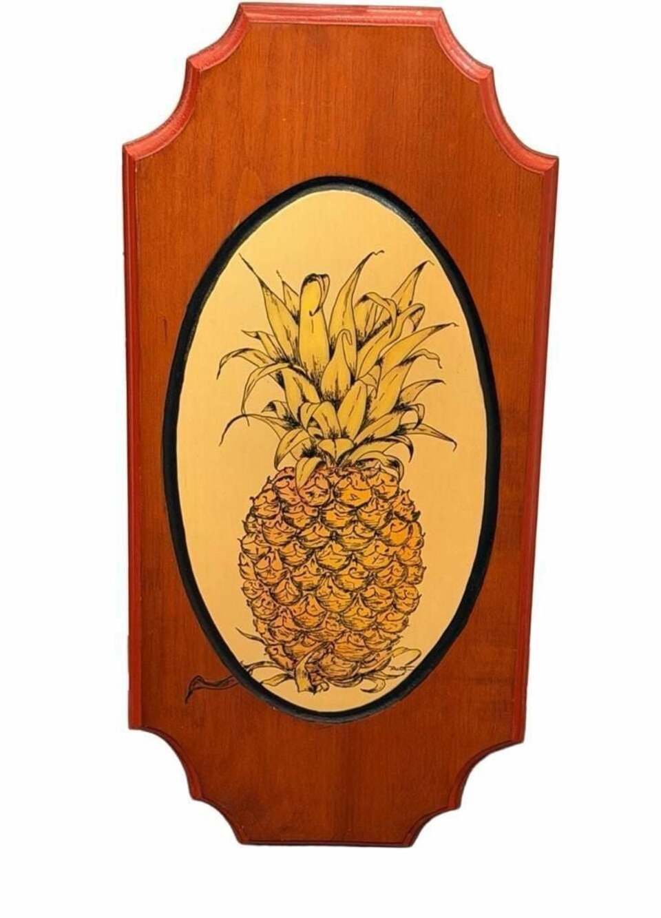 Vintage Hand Painted Wooden Pineapple Wall Plaque Art - Picture 1 of 4